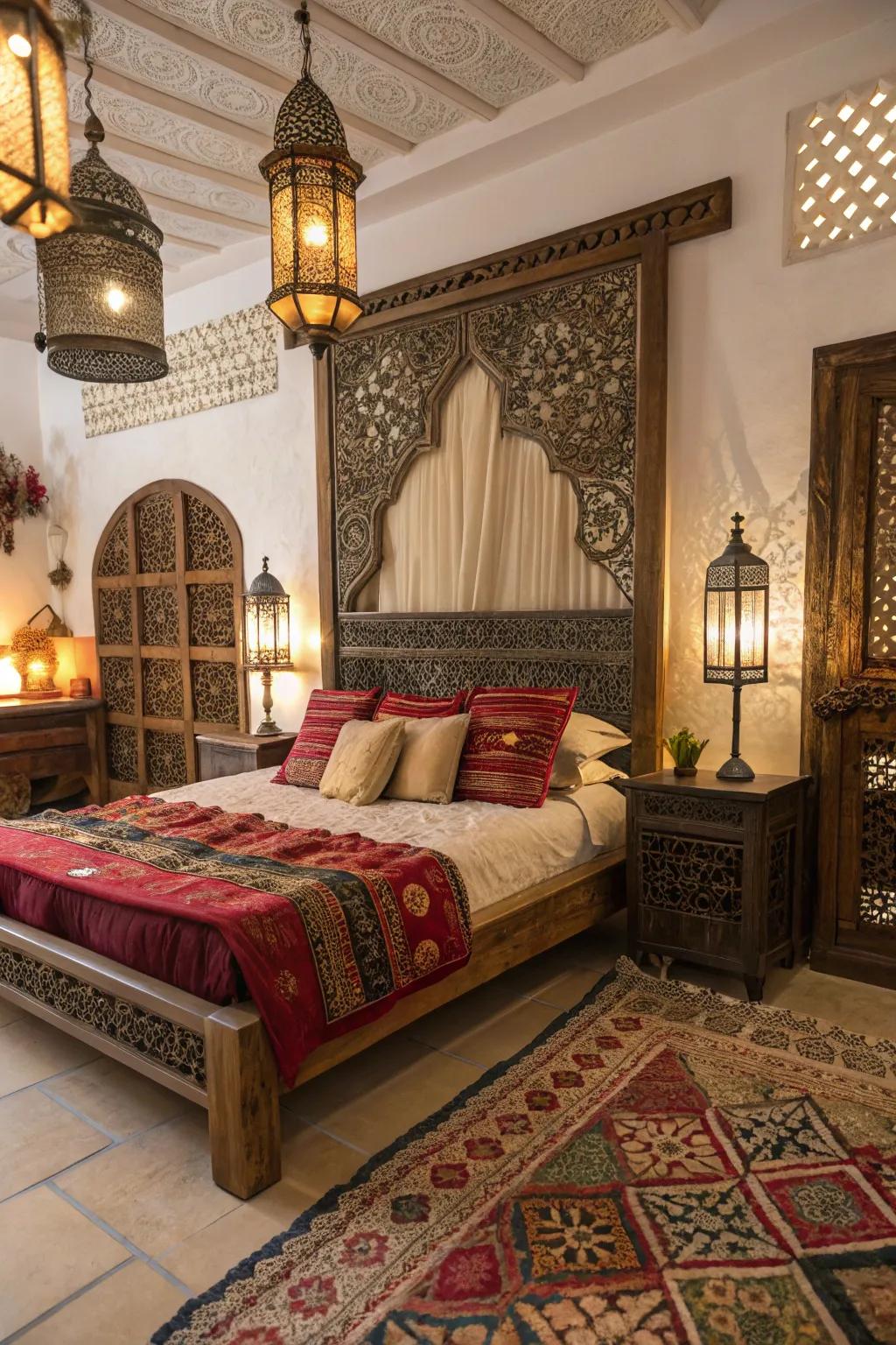 Eclectic furniture acts as a captivating focal point in Moroccan design.