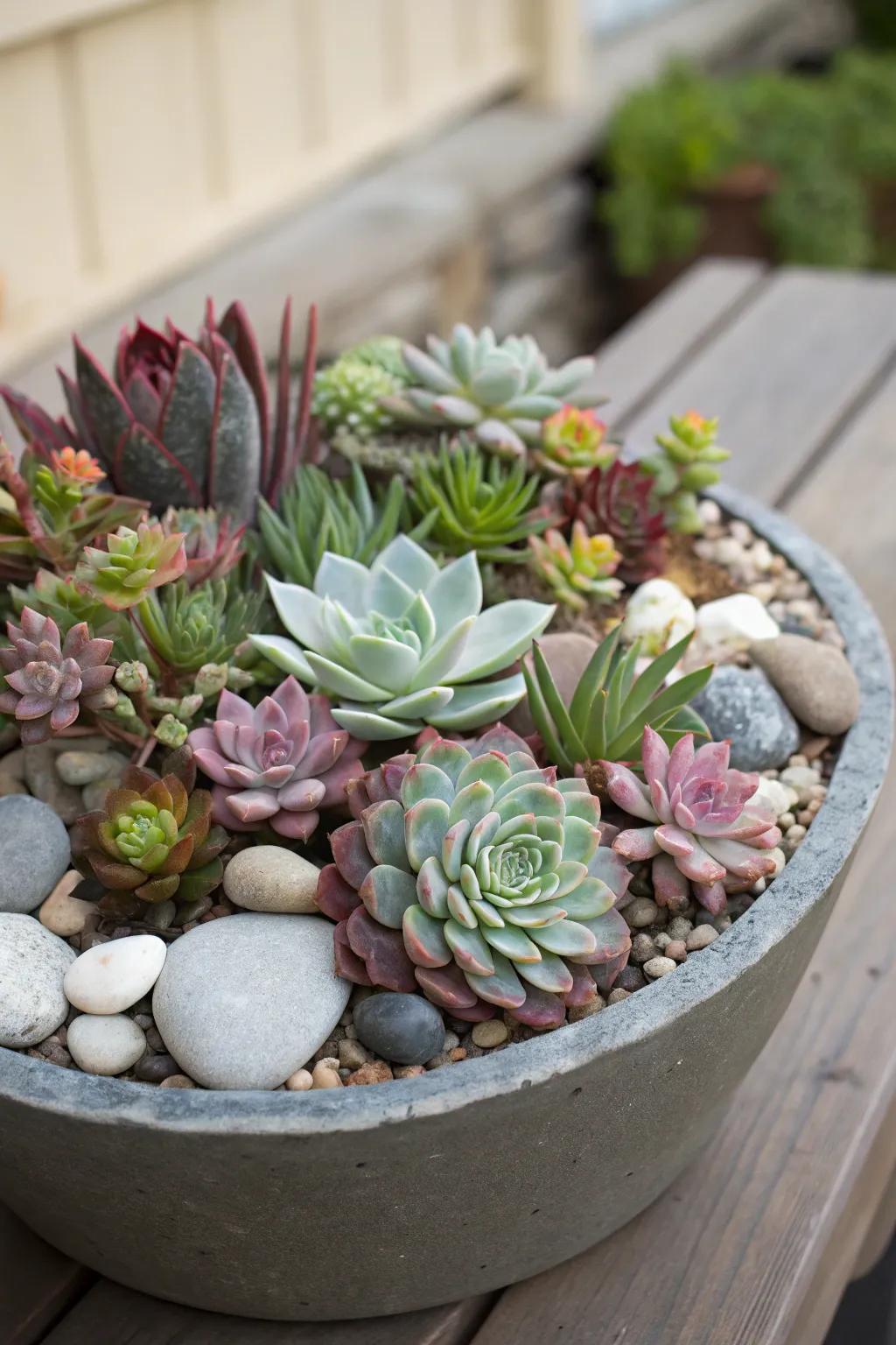 An elegant flower pot showcasing a variety of succulents.