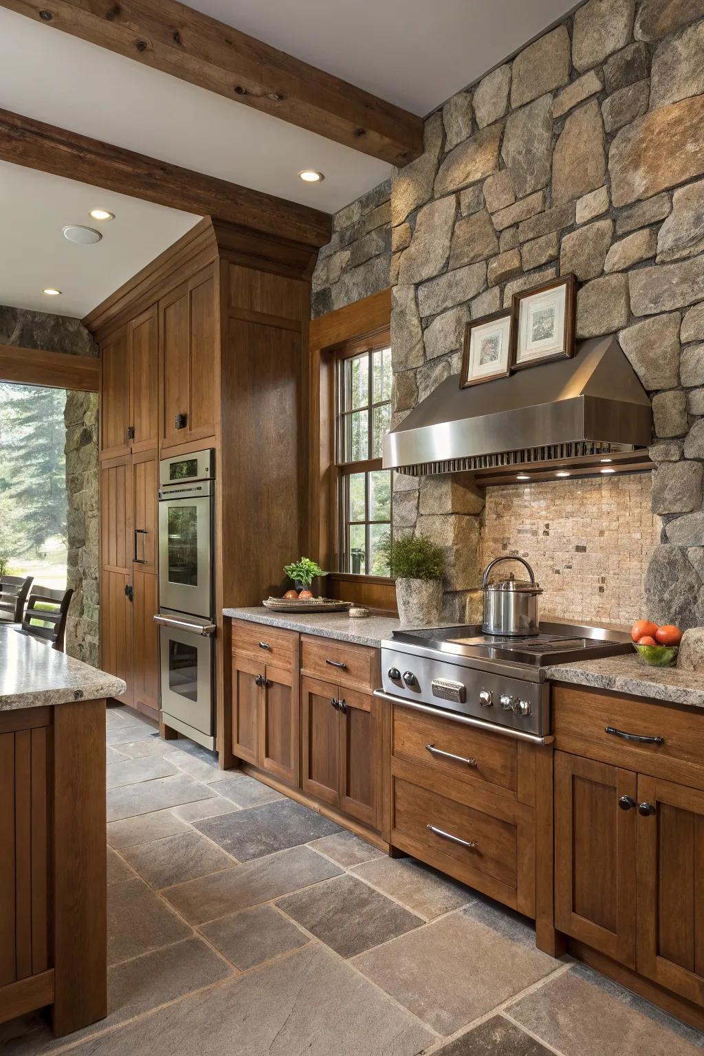 A balanced mix of natural ingredients creates a warm and welcoming kitchen.