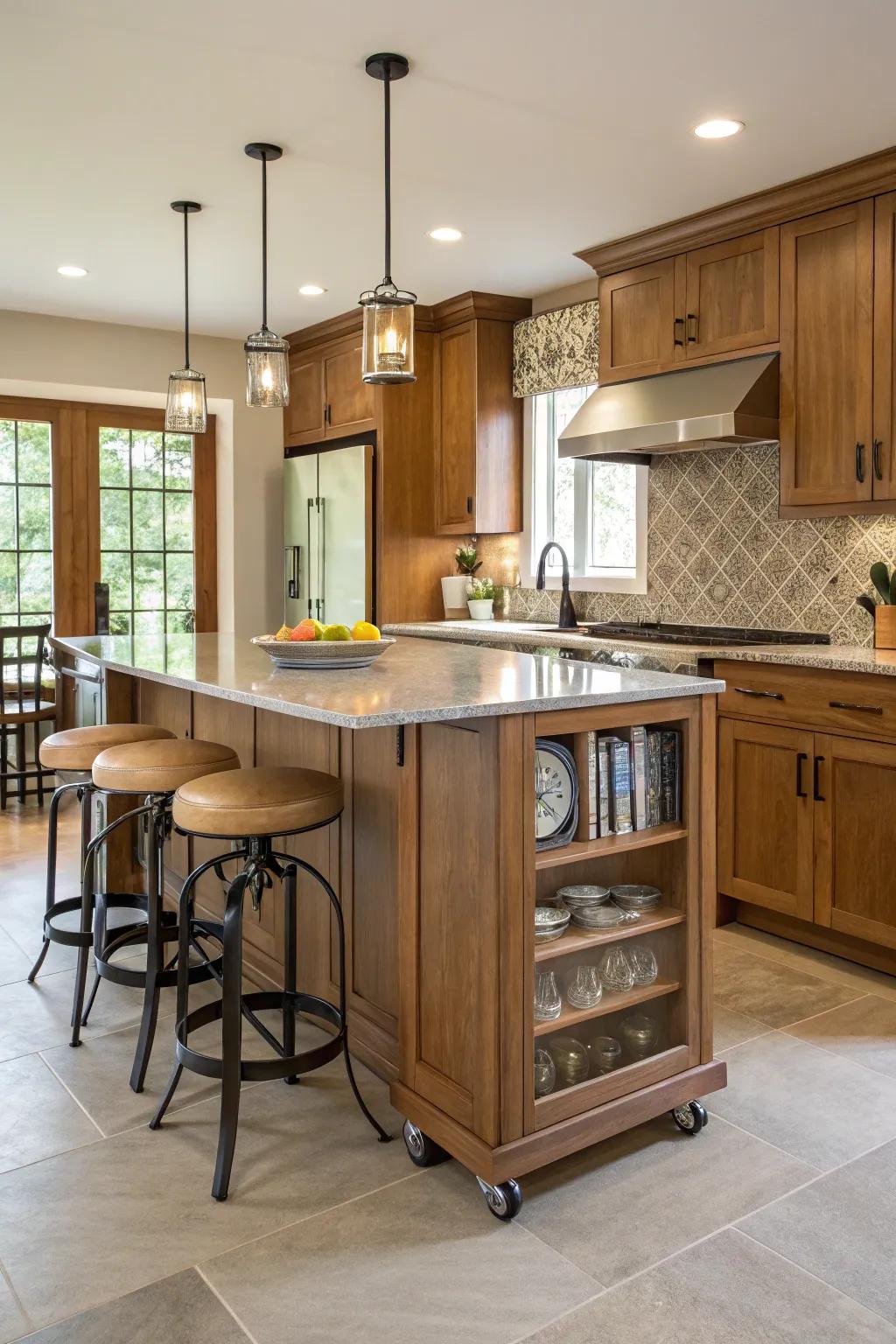 An island with a breakfast bar that does many things
