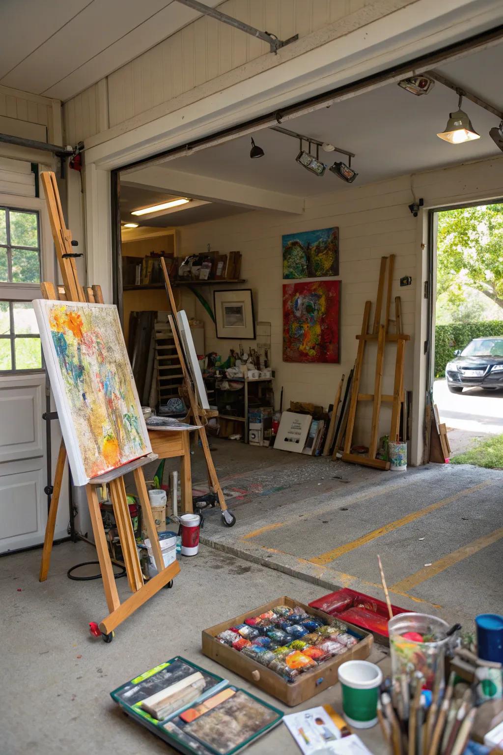 A garage converted into a bright creative studio.