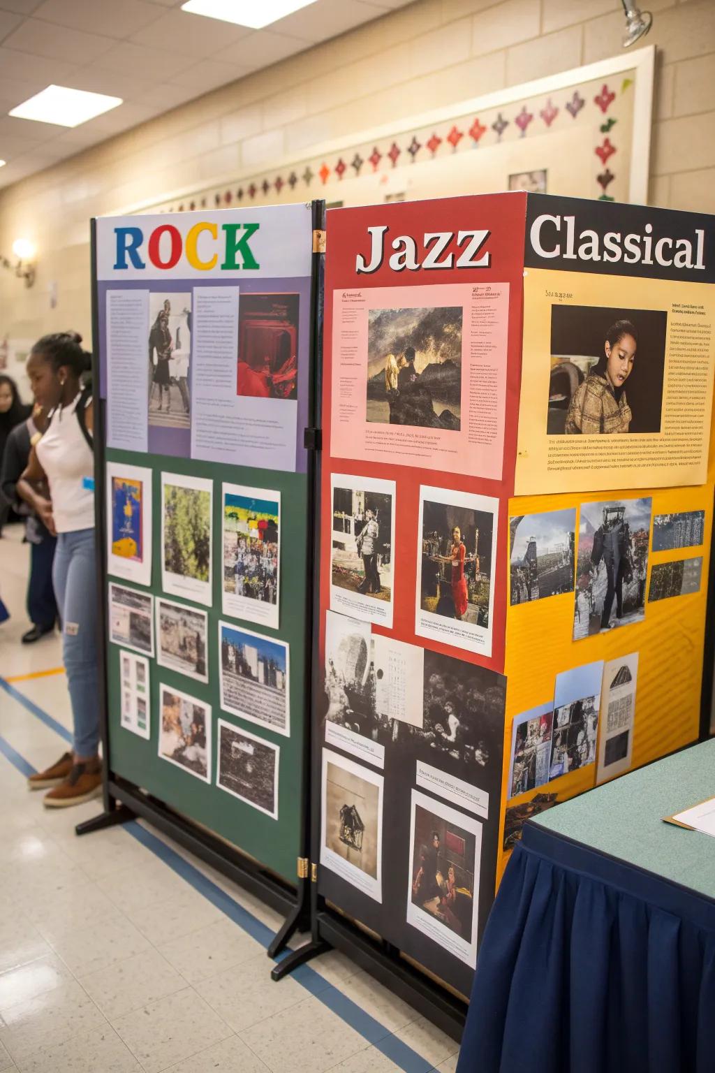 A bulletin board displaying various musical styles.