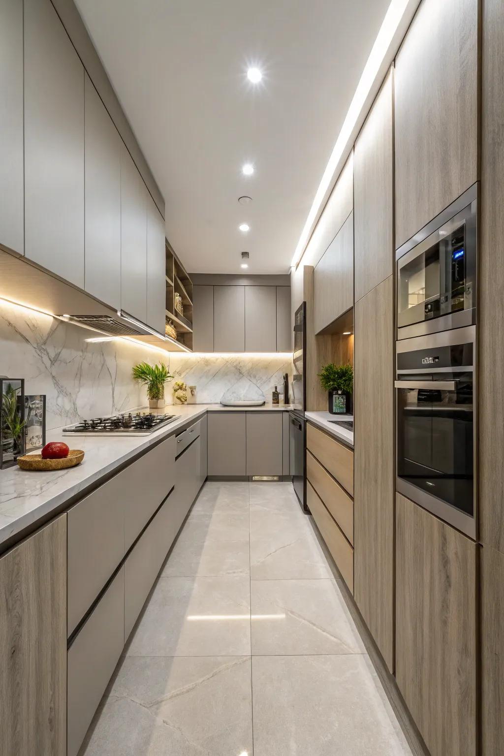 Sleek slim cabinets seamlessly integrated into a modern kitchen design.