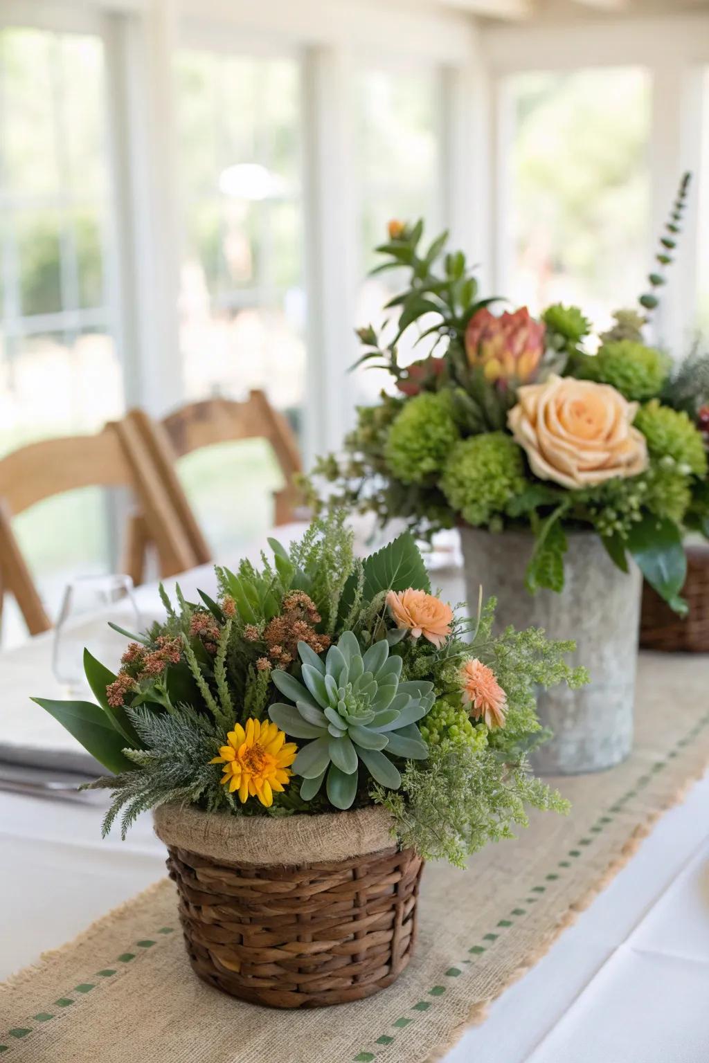Celebrate natural charm with living centerpieces.