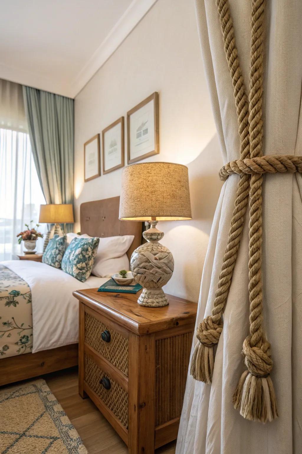 Rope decorations add texture and emphasize the maritime theme.
