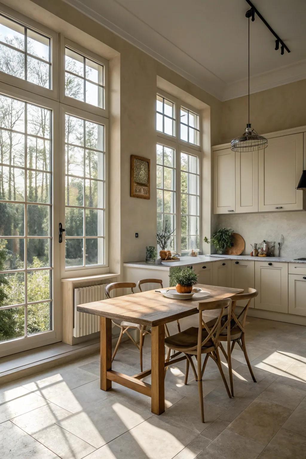 Natural light enhances the allure of neutral kitchen shades.
