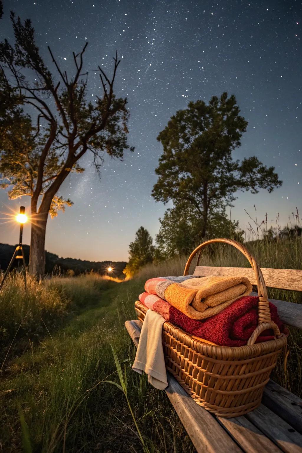 A basket of blankets keeps guests warm and snug as temperatures drop.