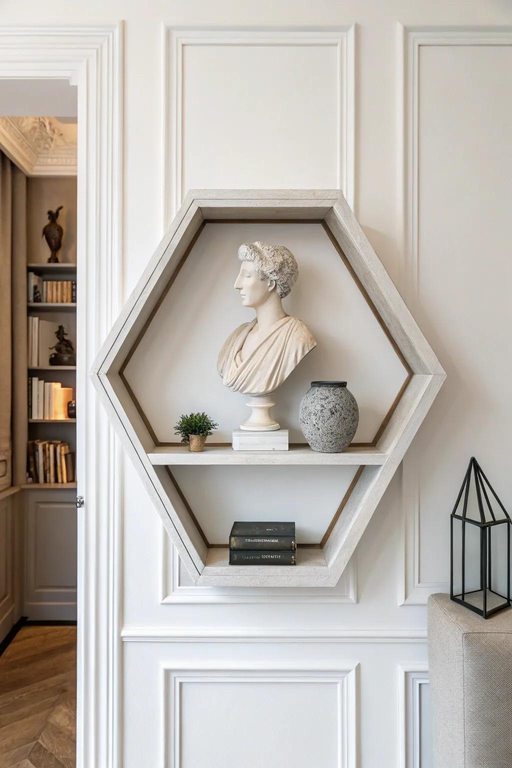 A minimalist octagon shelf lets a single piece shine.