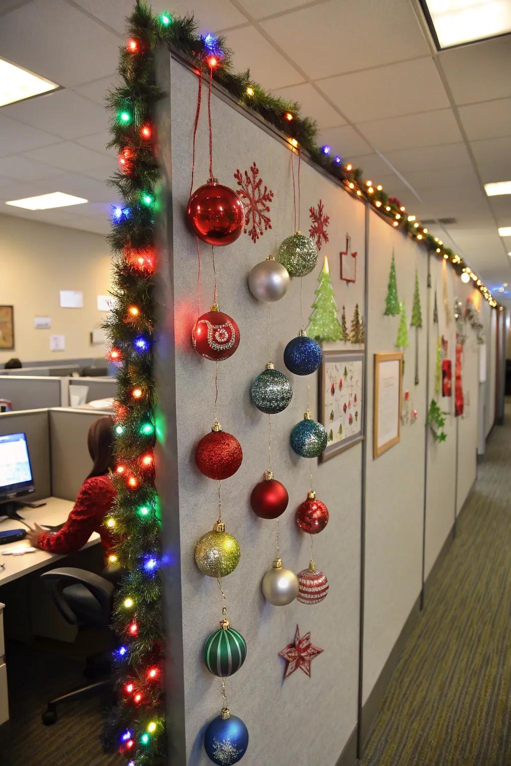 Ornament displays turn bland walls into festive highlights.