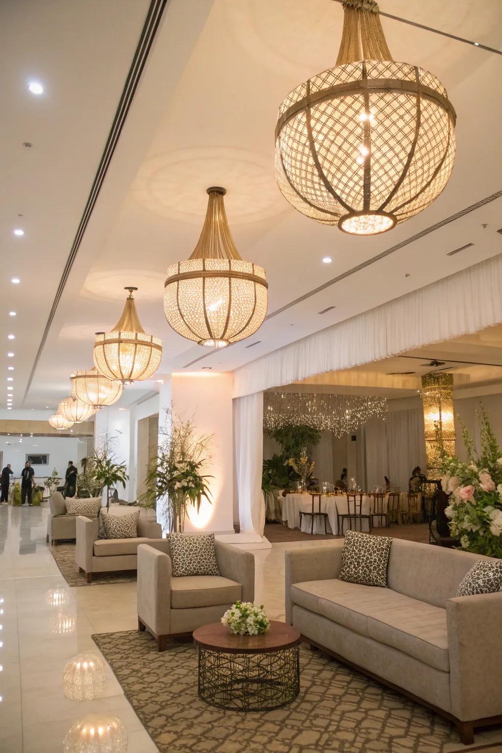 Establish an inviting reception area using stylish pendant illumination.