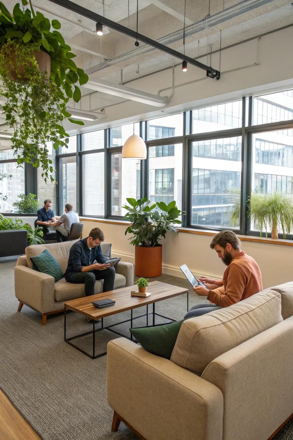 Casual zones encourage relaxation and informal meetings.