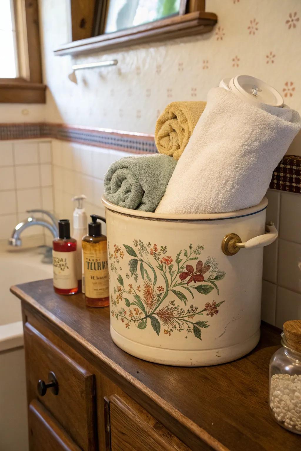 Bring retro charm to your washroom with vessel storage options.