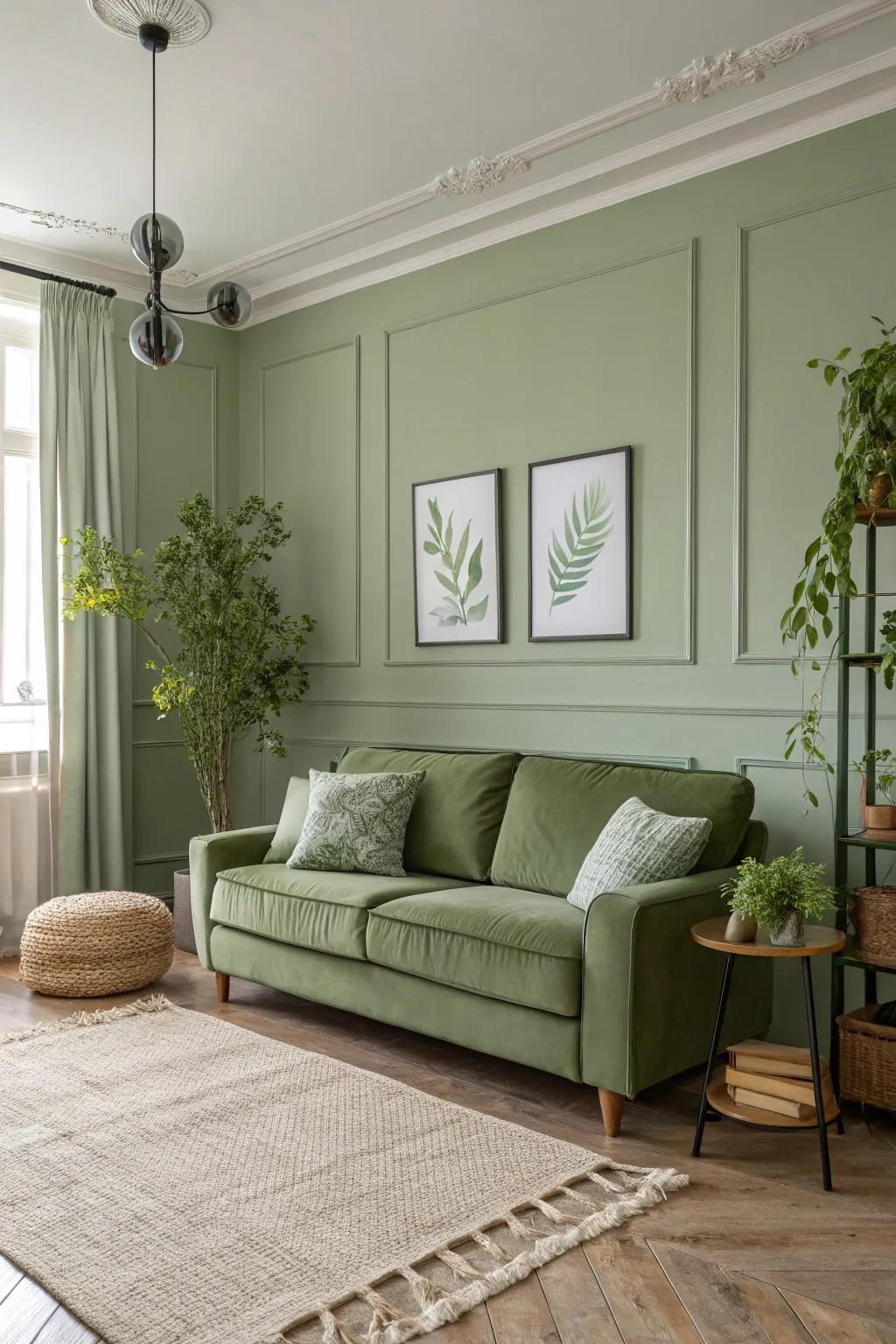 Varying green shades craft a sophisticated singular-tone effect.
