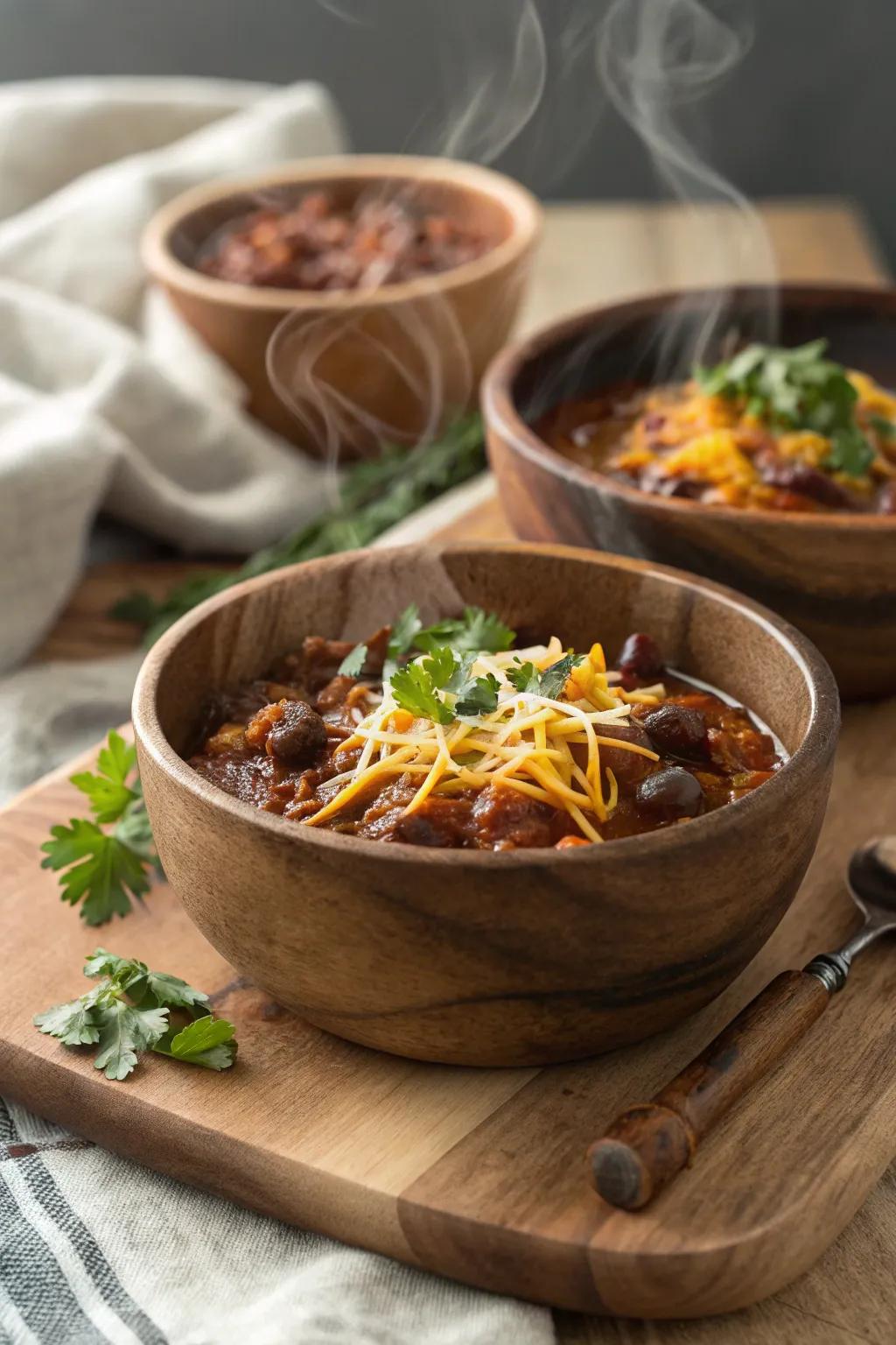 Campfire chili offering comfort and flavor.