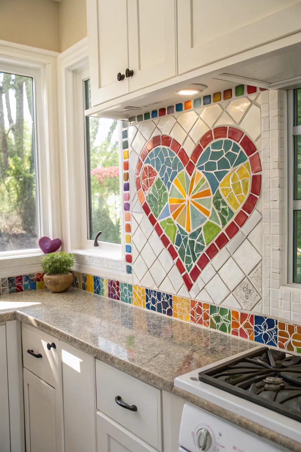An open heart mosaic infuses texture and artistic expression.