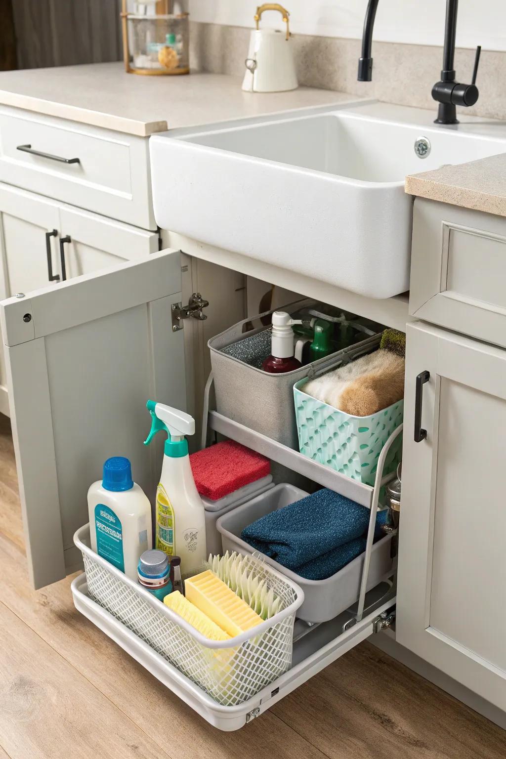 Pull-out caddies offer both convenience and organization.