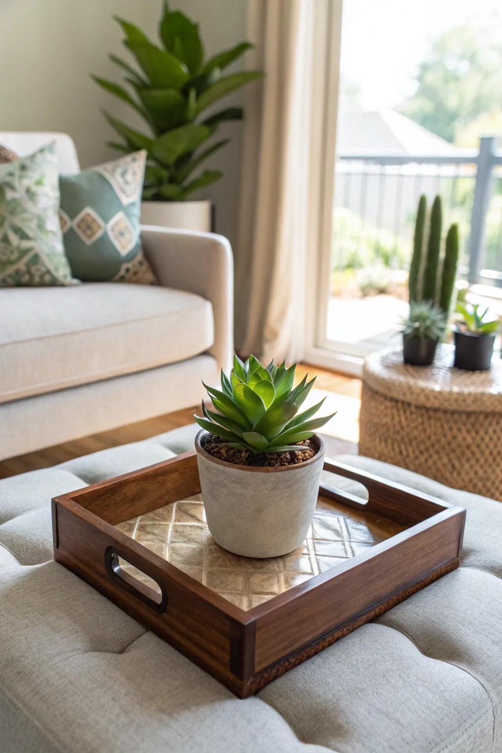 Introduce a hint of green with a small plant.