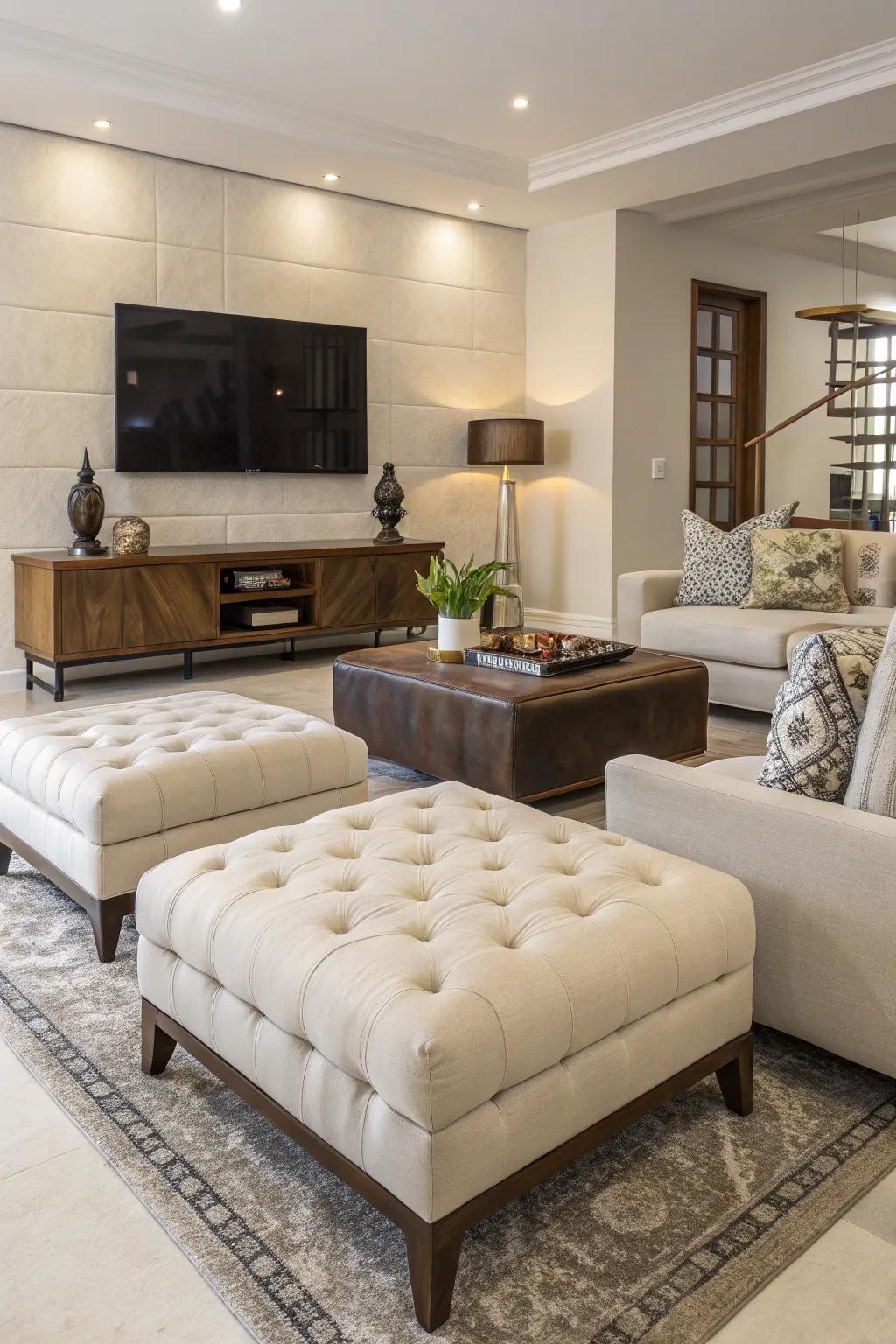 Ottomans providing versatile seating options