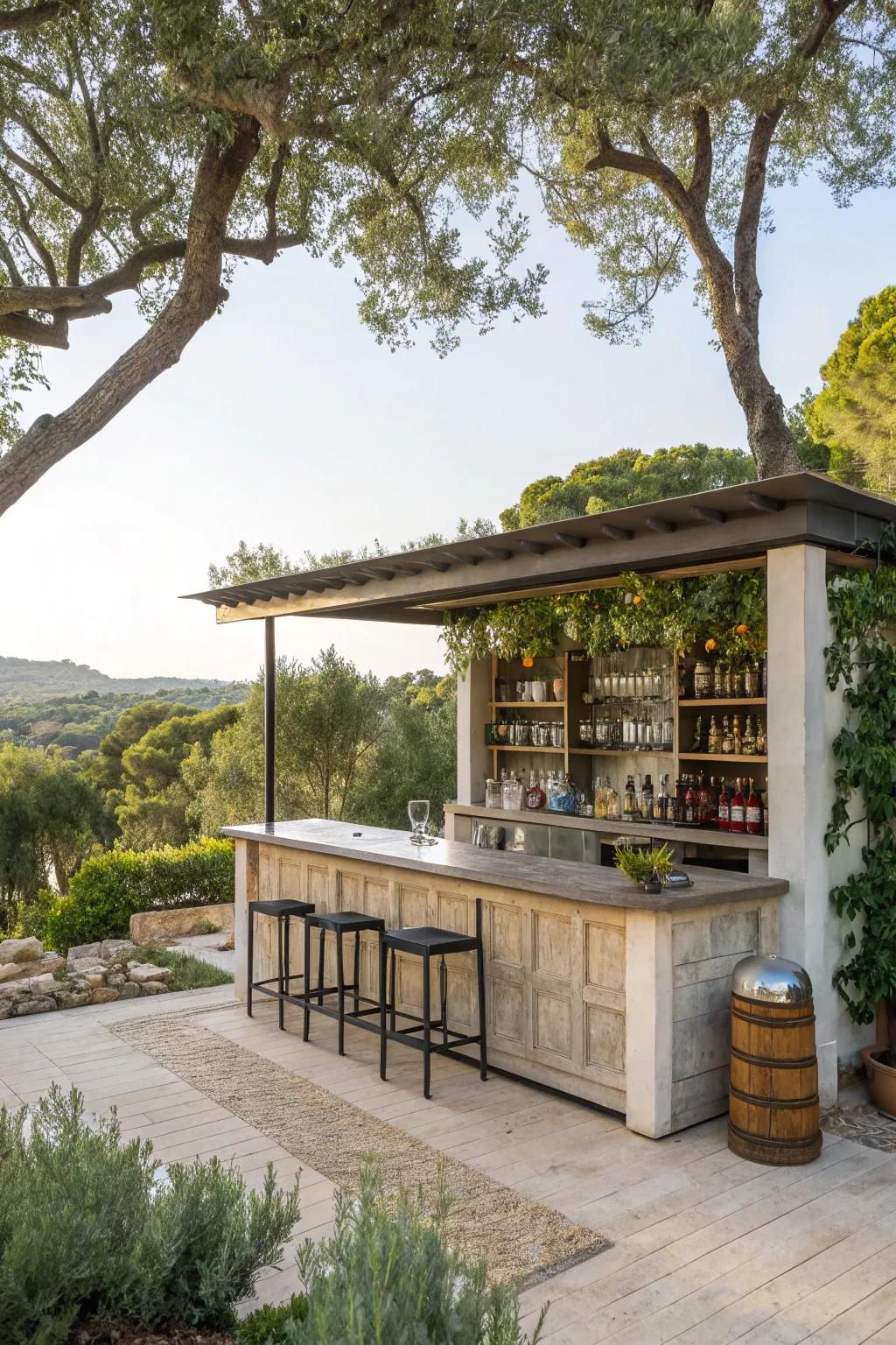 Smart storage solutions keep the bar organized.