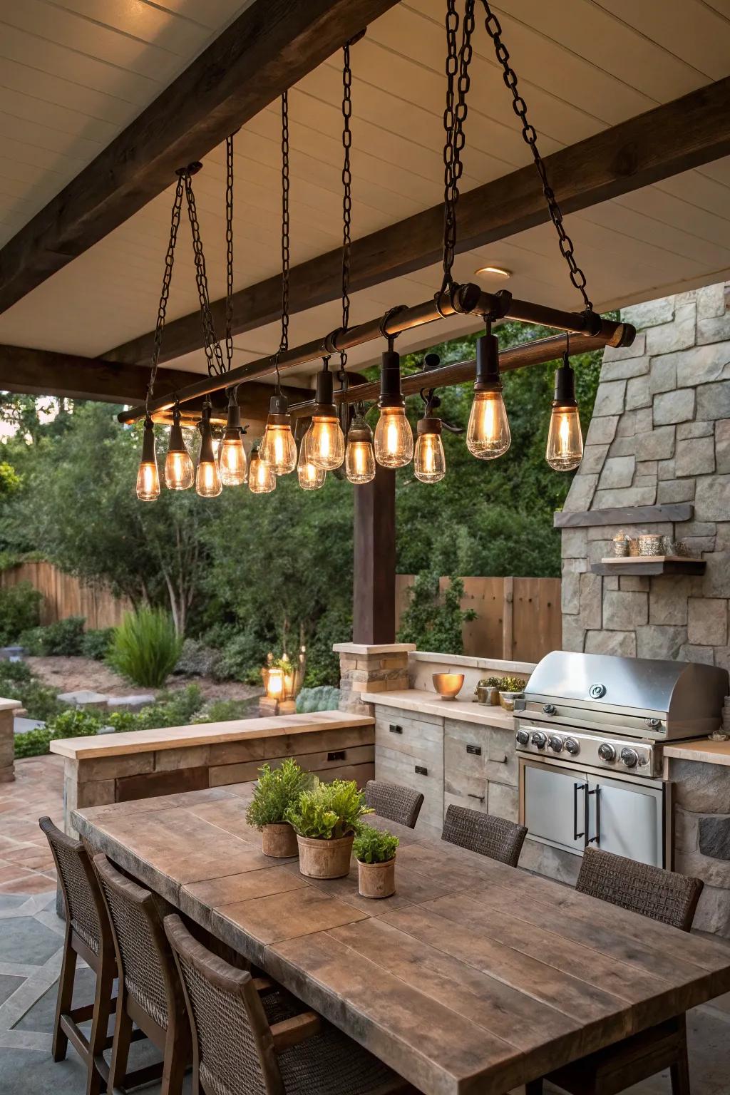 Incorporate industrial style to your area with a metal conduit chandelier.