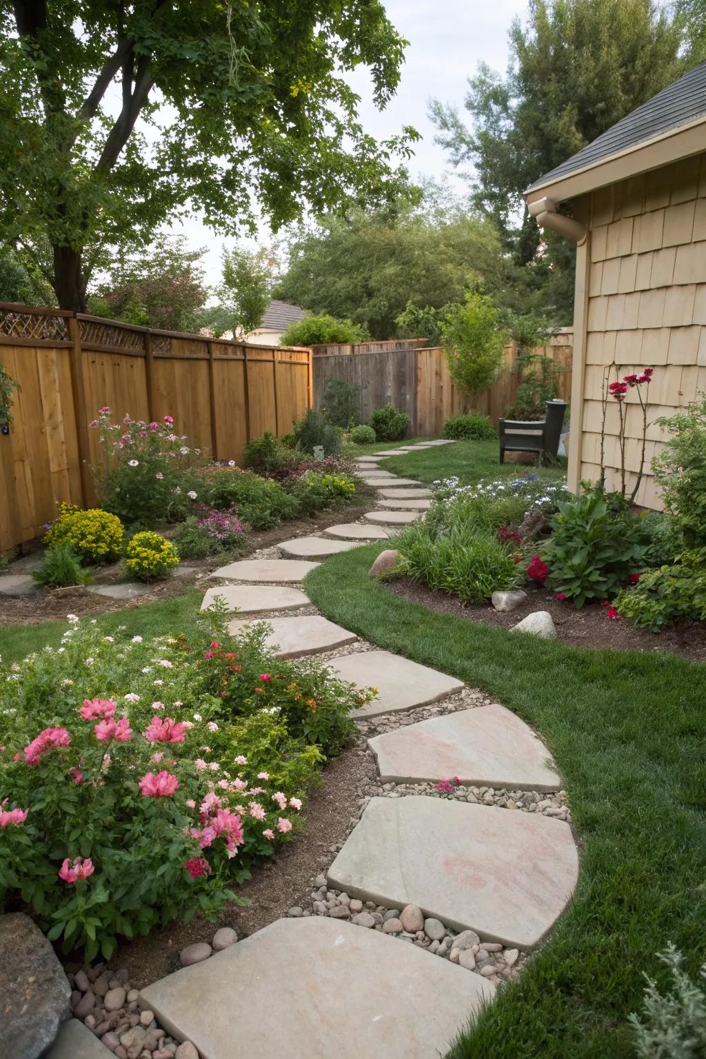 Add charm and functionality with decorative pathways.