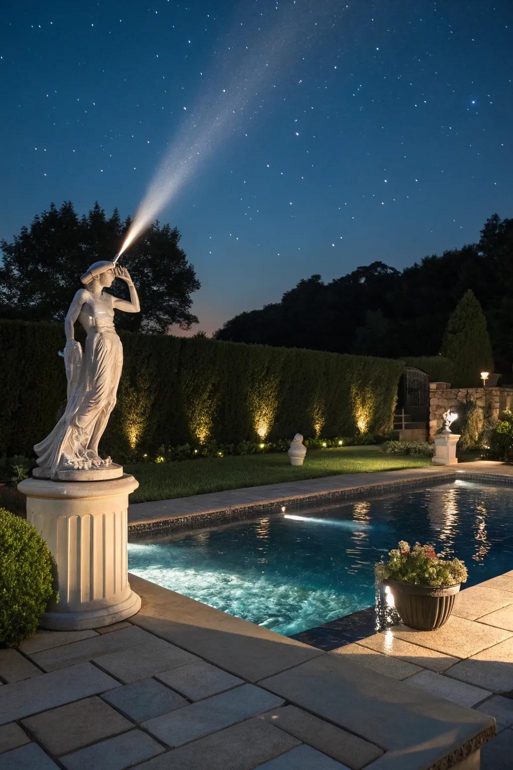 Spotlights accentuate noteworthy features, introducing intrigue and dimension.