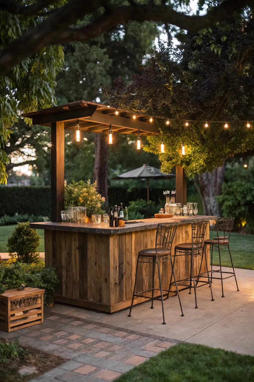 An exterior beverage zone is ideal for hosting guests in your sanctuary.