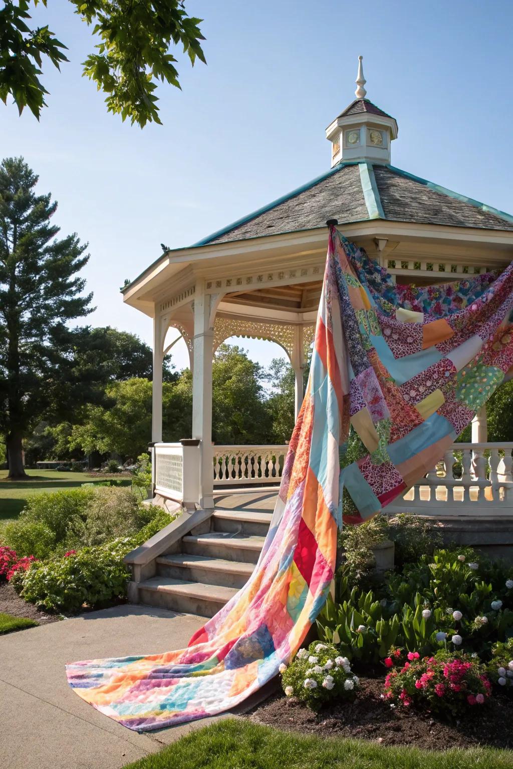 Suspended fabric produces a lively and appealing canopy in the park.