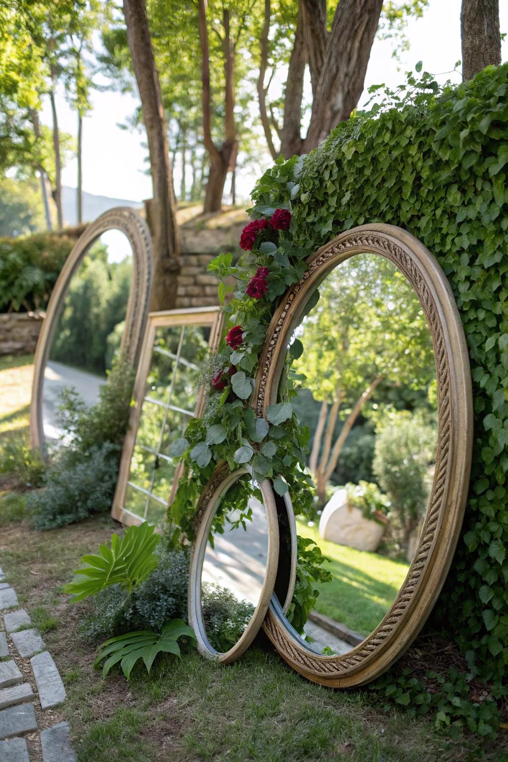Outdoor mirrors conjure the illusion of greater space.