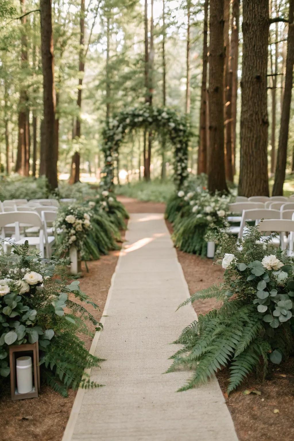 An aisle embellished with natural greenery for understated sophistication.