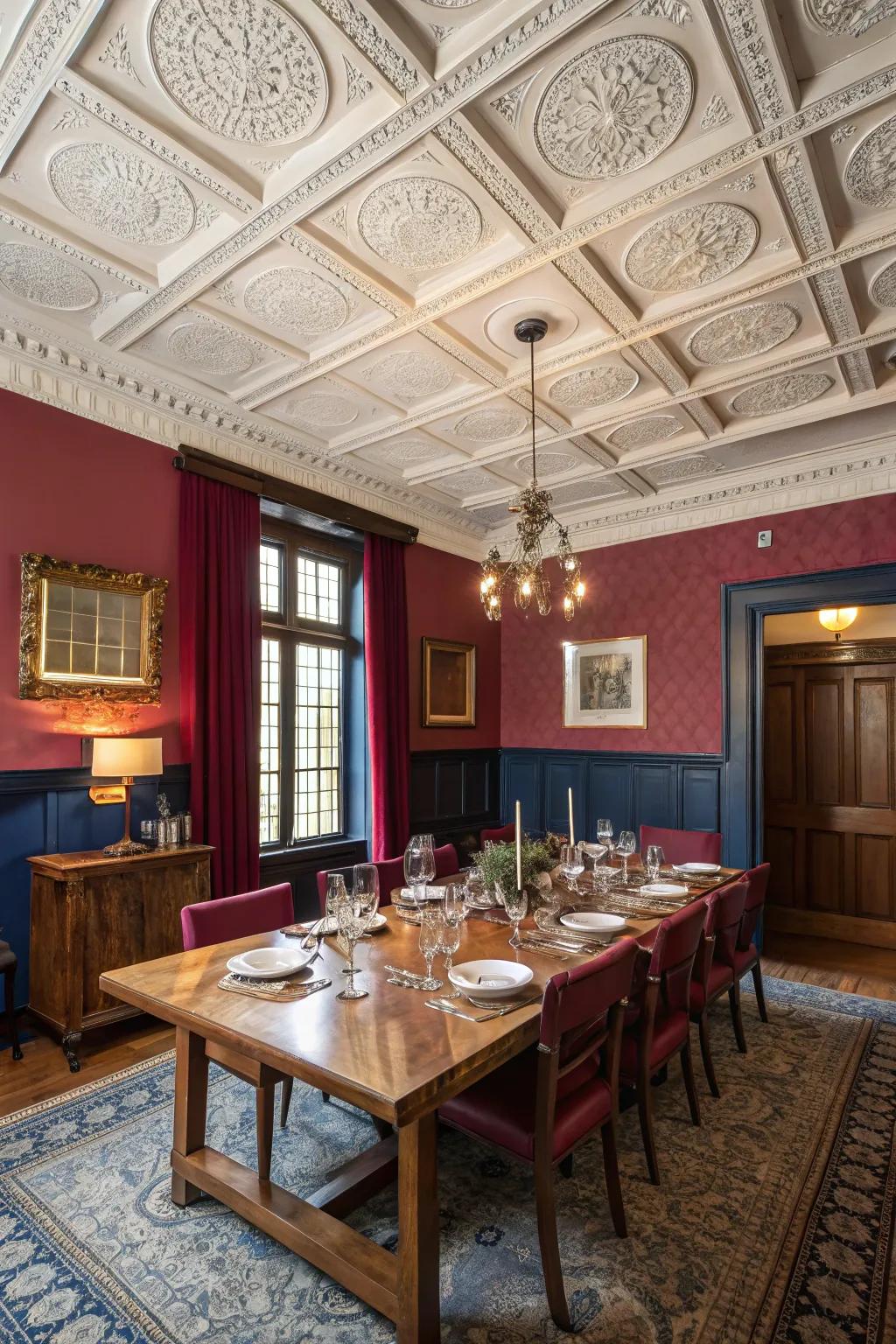 Layered overheads deliver depth and sophistication to dining areas.