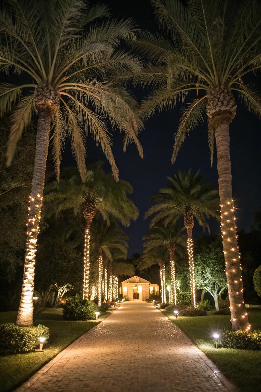 Guide your visitors with pathway illumination along palm trees.