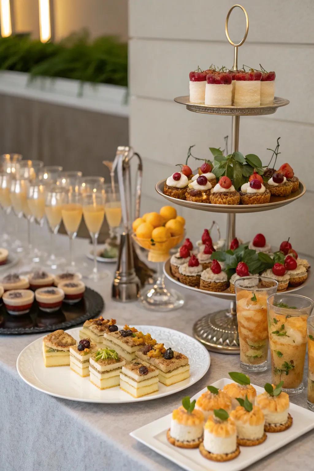 Stylish presentation of food and beverages enhances the party's charm.