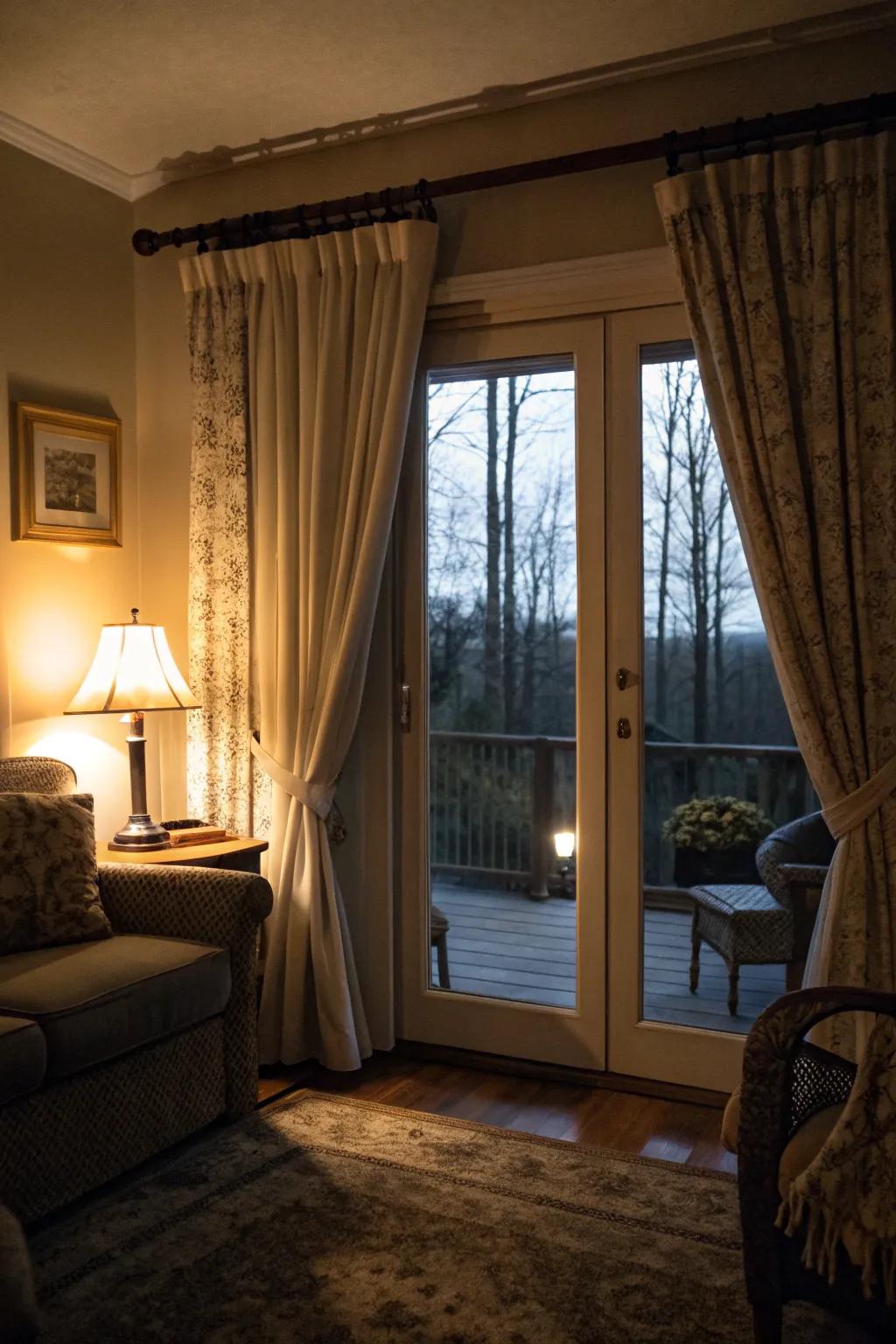 Eclipse curtains provide privacy and light control for a cozy atmosphere.