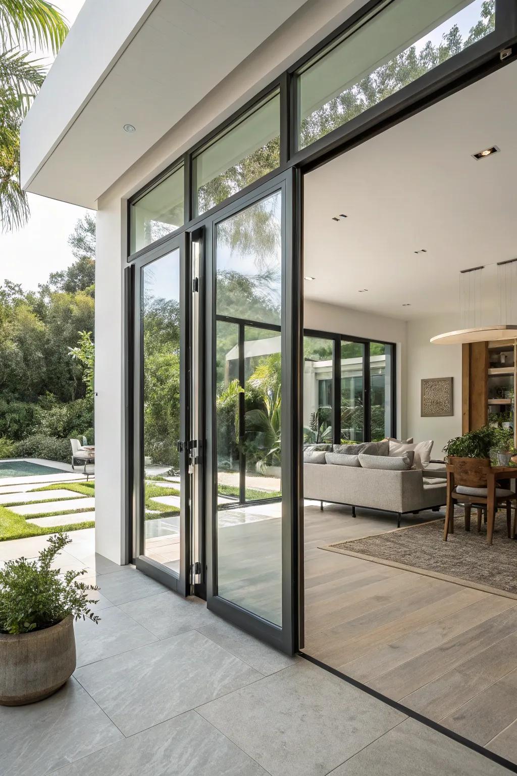 Pivot doors present a contemporary and stylish access to your patio.