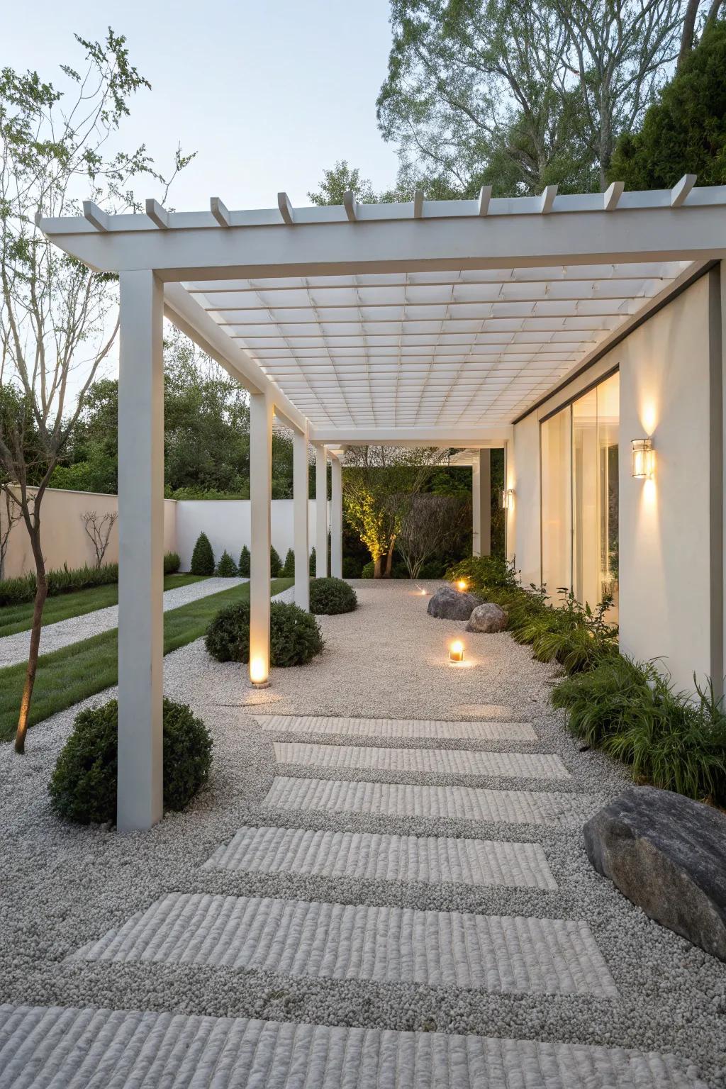 A Peace garden arbor creates a calm atmosphere on your patio.