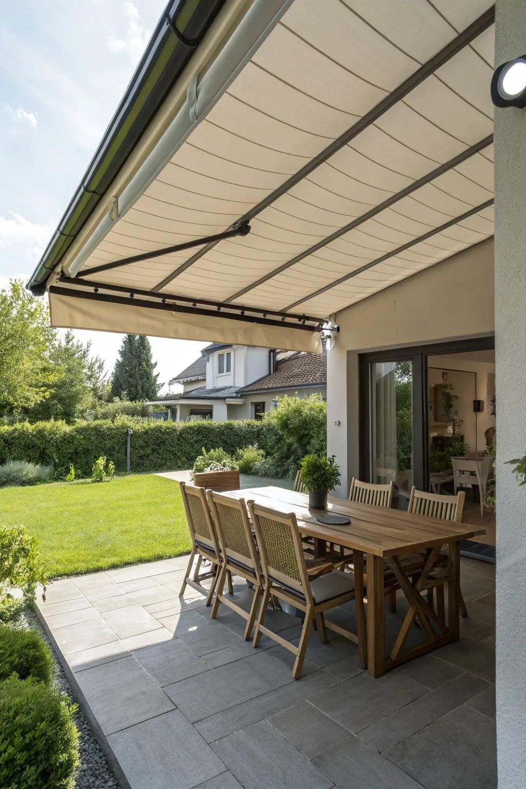 Extendable awnings offer versatile shade solutions.