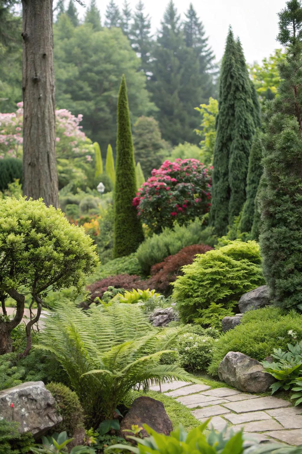 Lush greenery forms a serene and secluded garden.