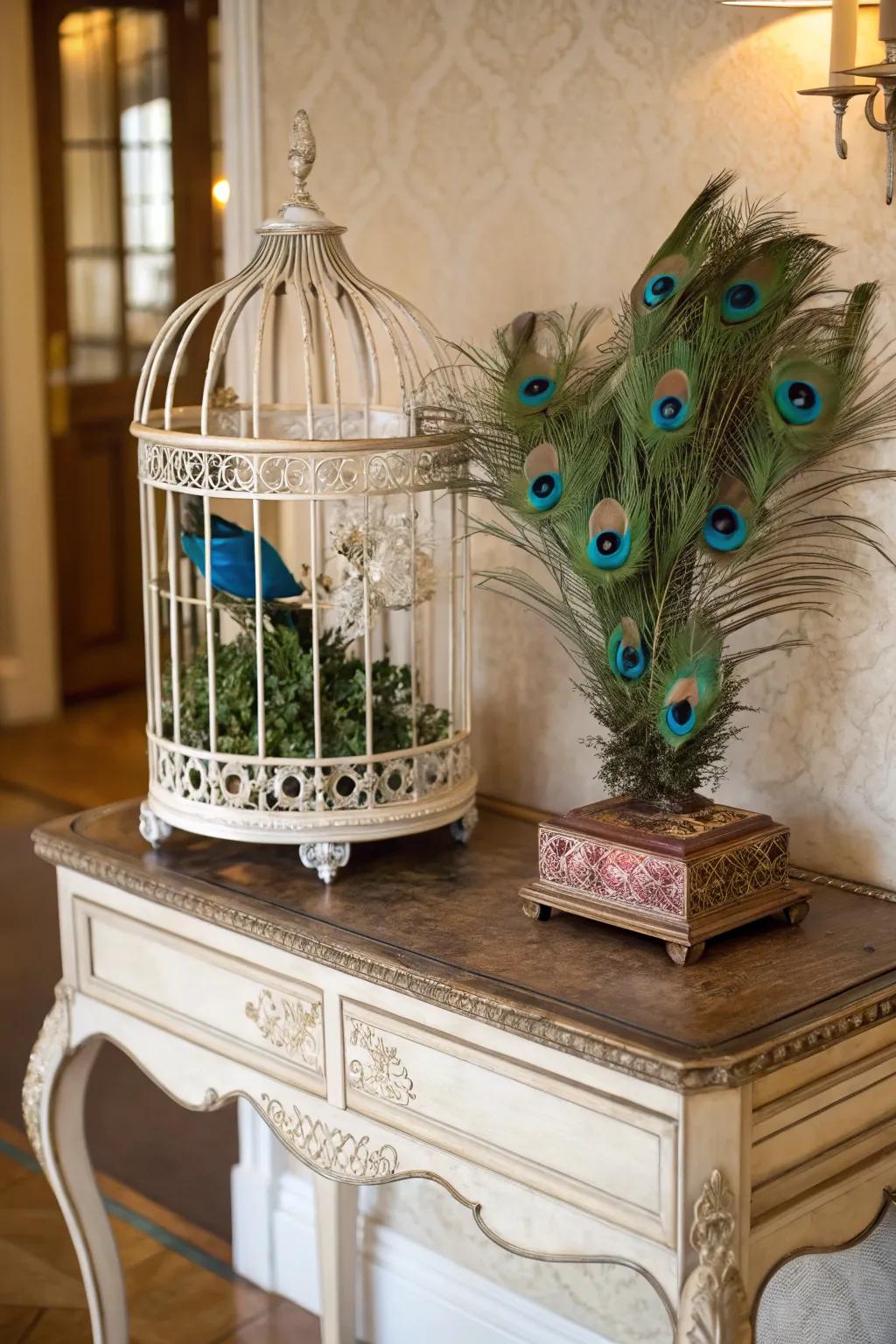 An enchanting aviary centerpiece, brimming with avian plumage.