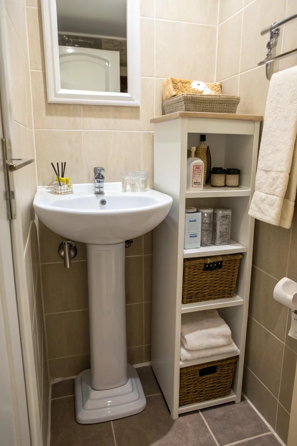 Narrow storage units optimizing space effectively.