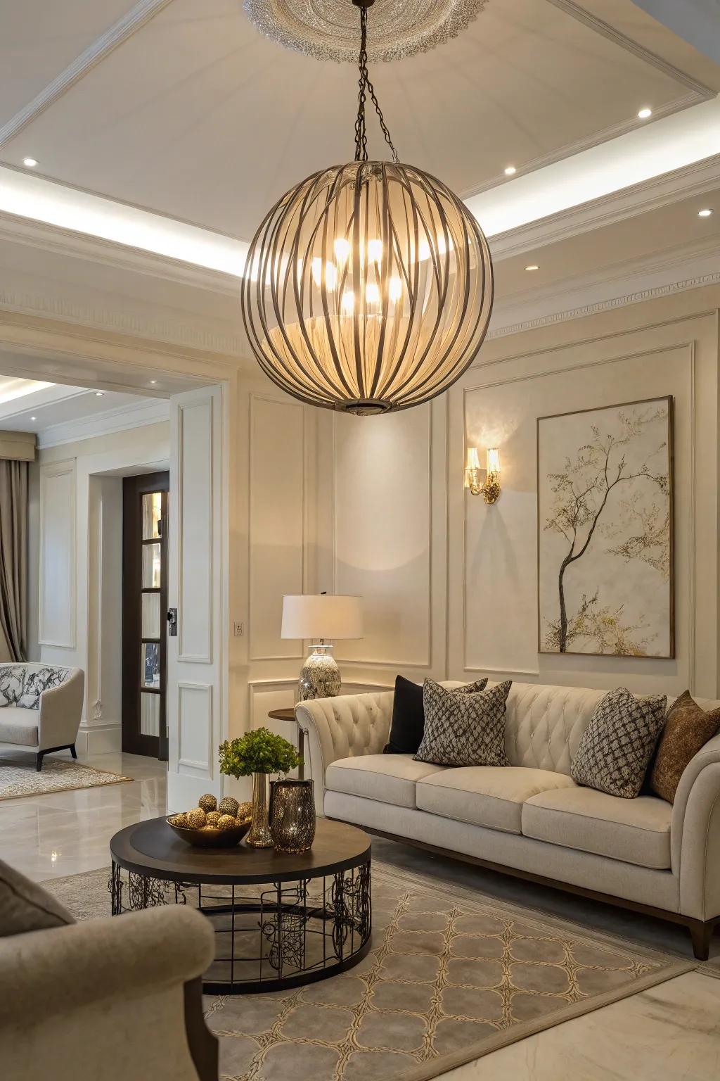 Artistic pendants serve dual roles as lighting and decoration.