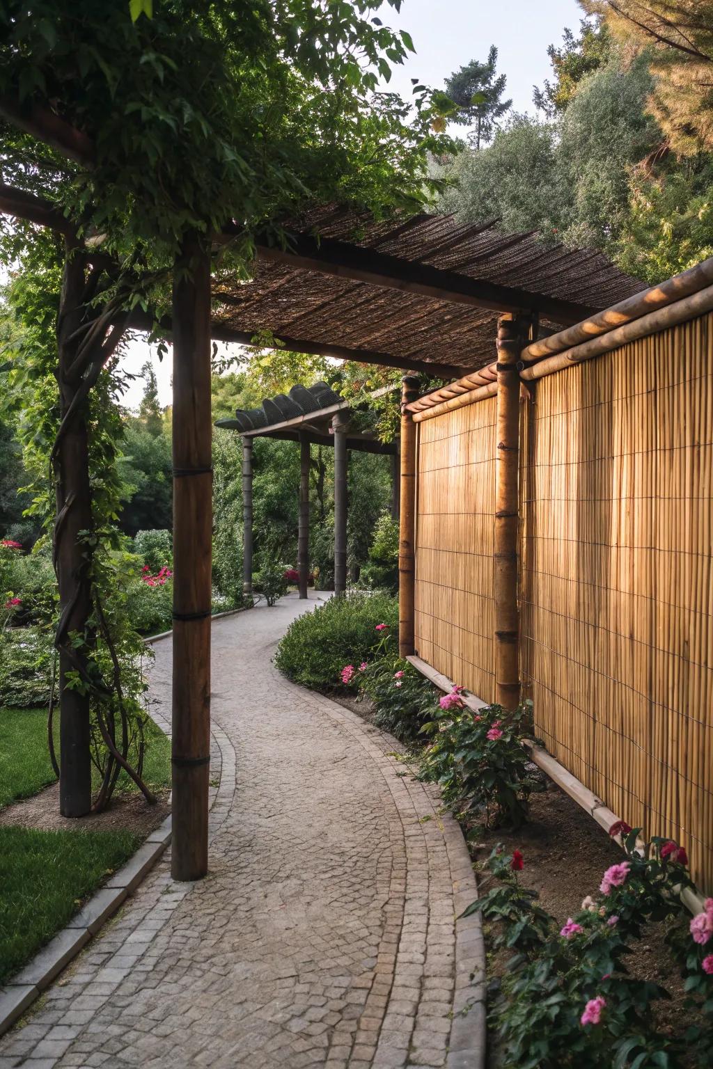 Bamboo screens instill a serene, natural ambiance.