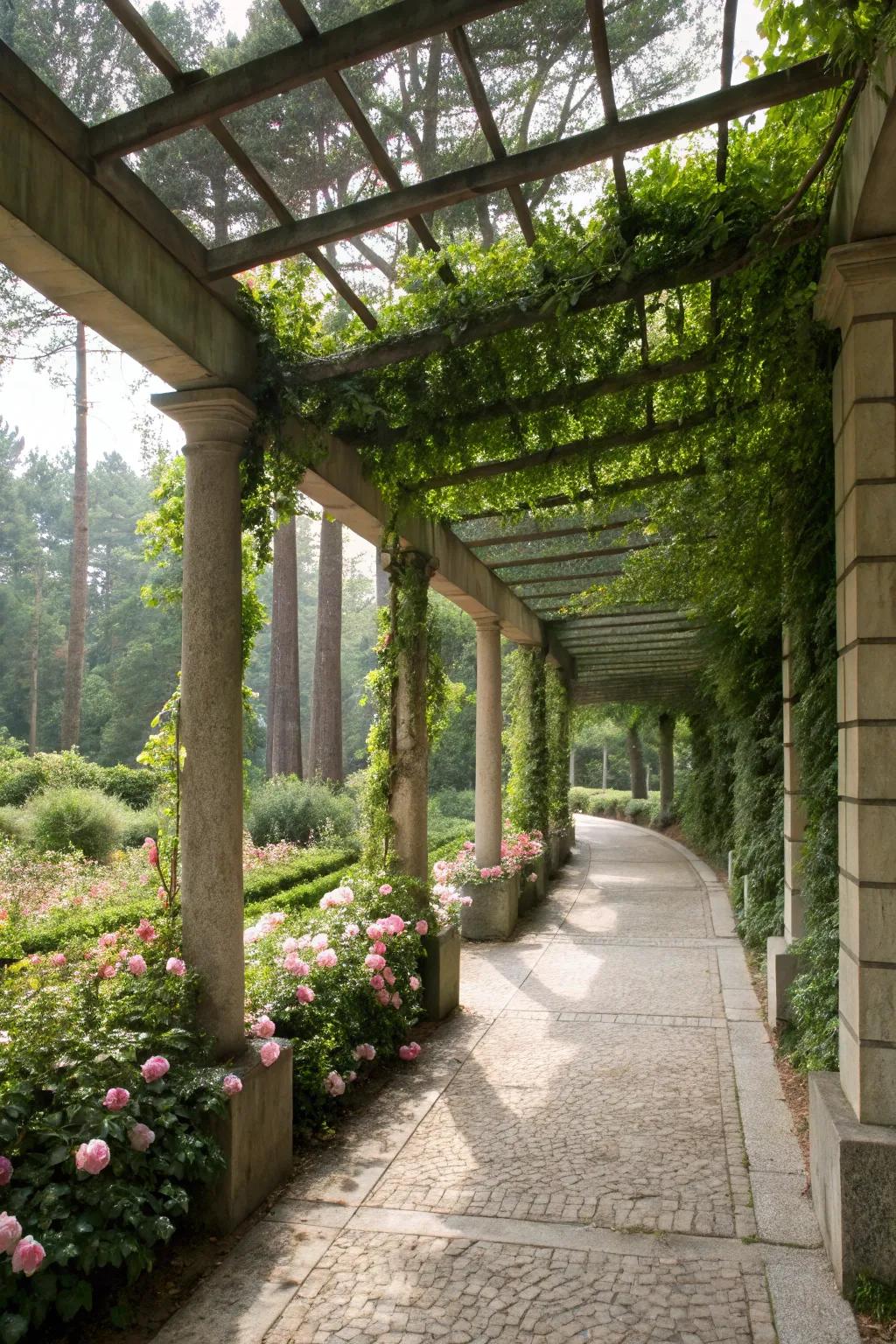 Sound-absorbing walls fashion a quiet and relaxing outdoor space.