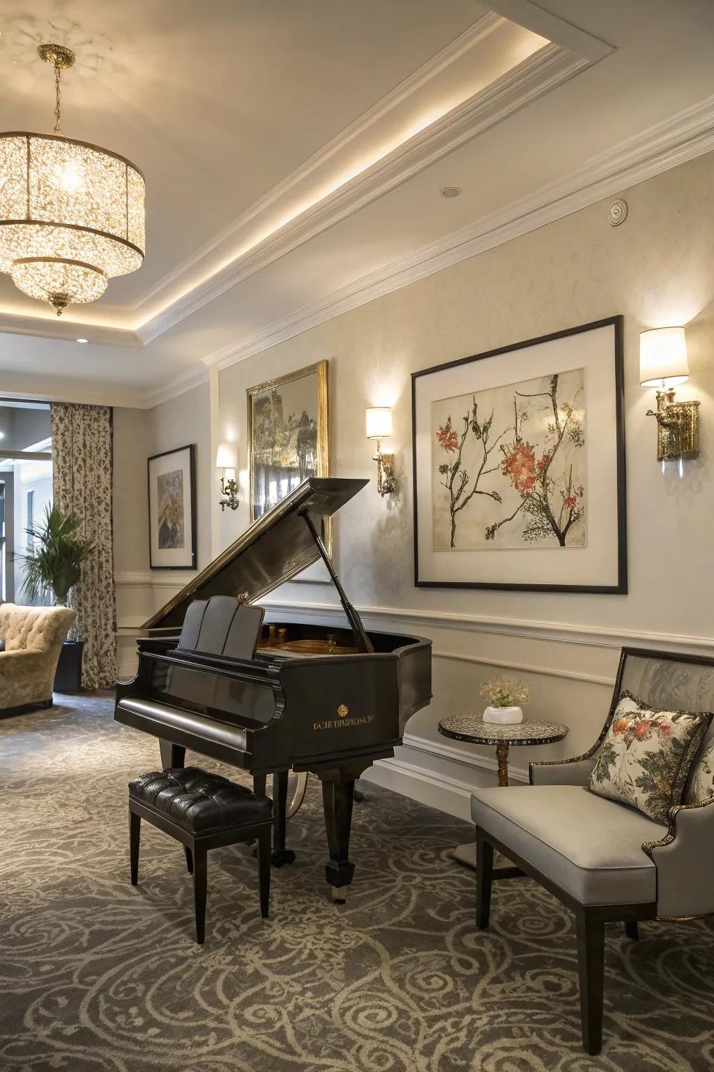 Mural art adds individuality and transforms the piano space into a gallery.