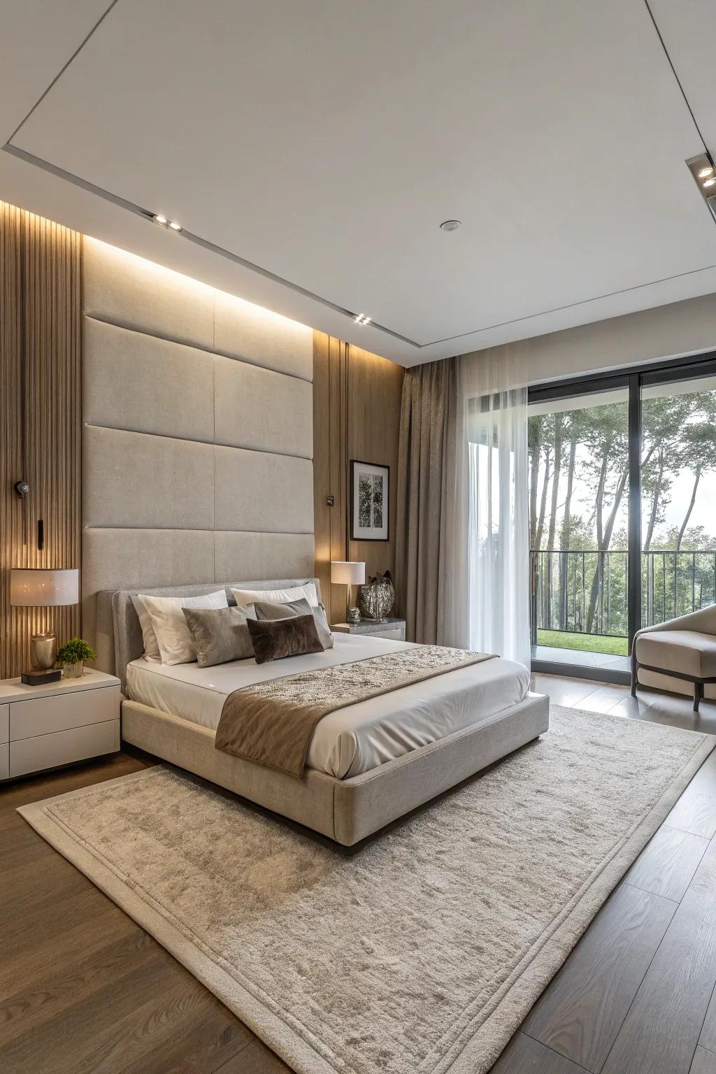Modern furnishings match modern platform beds.