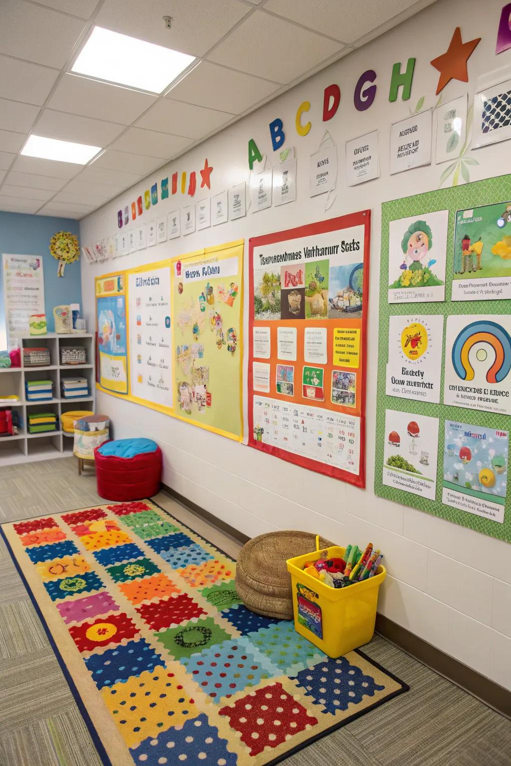 Interactive wall decor inspires creativity and learning.