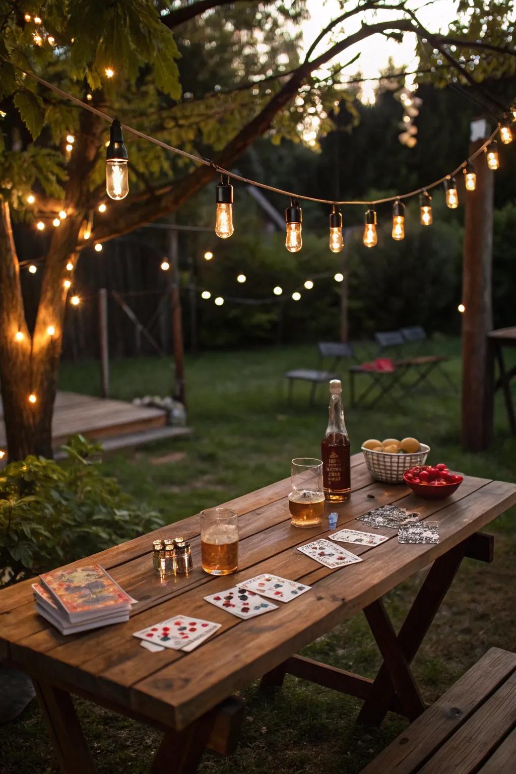 Play under the stars with an outdoor poker setup.