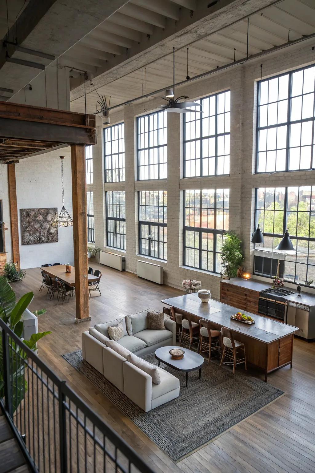 A flexible loft layout that adjusts to diverse activities and gatherings.