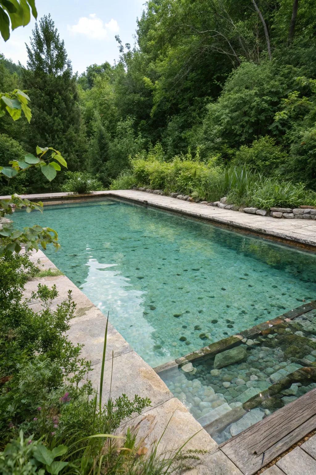 A pool pond featuring naturally filtered, pristine water.