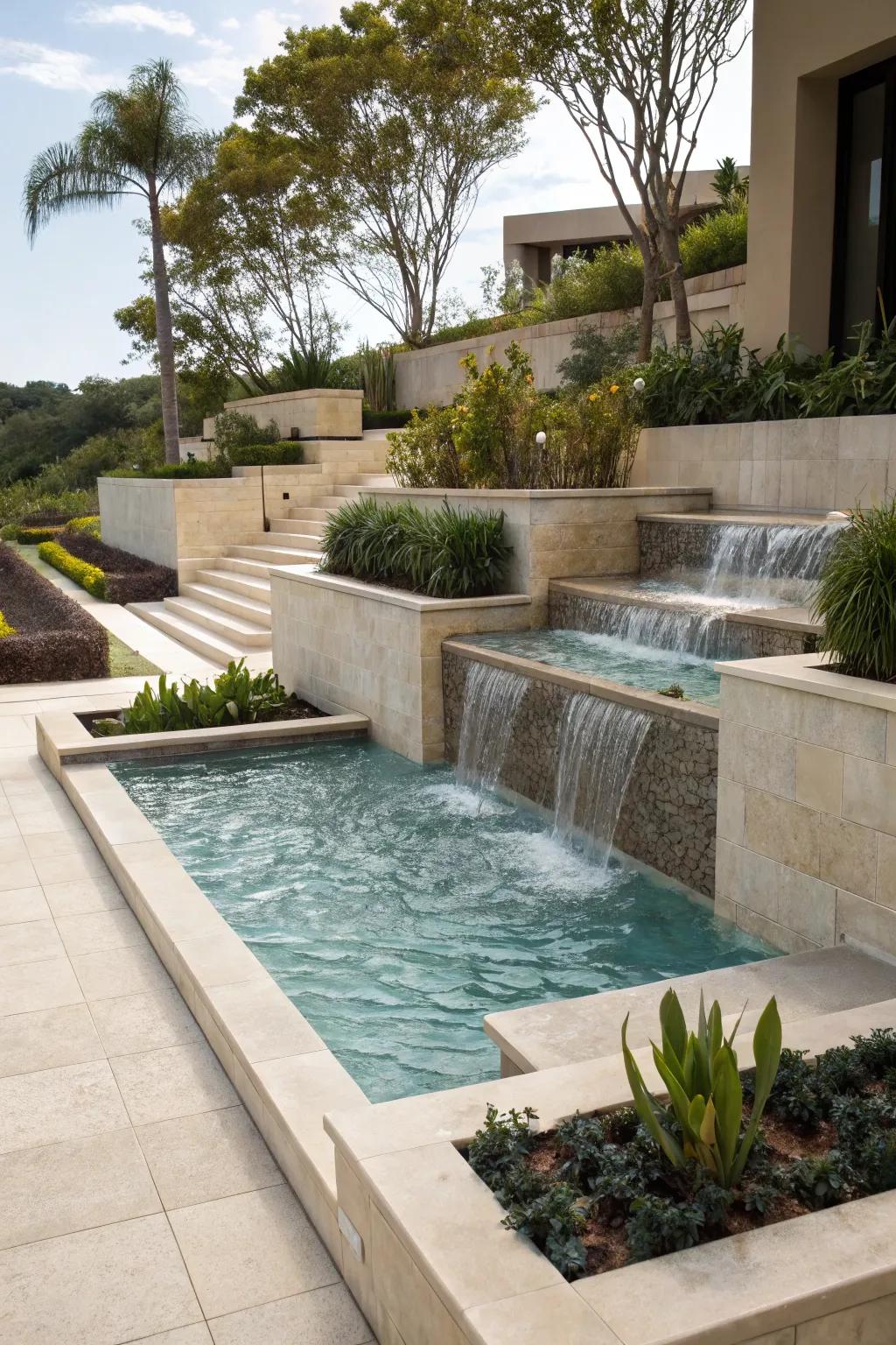 Multi-level pools offer dynamic design and visual interest.